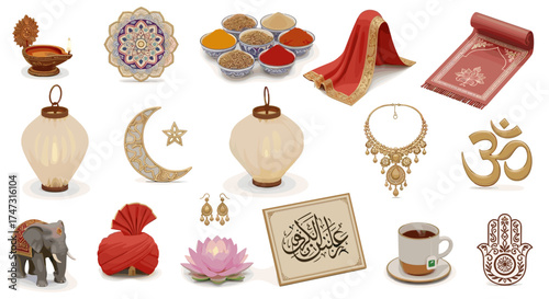 Vector art of collection of religious and cultural symbols