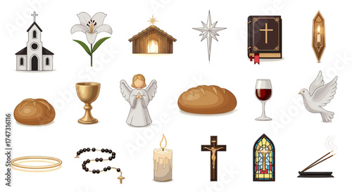 Vector art of collection of christian religious symbols