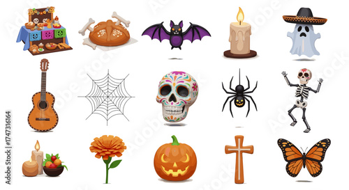 Vector art of collection of halloween and day of the dead icons
