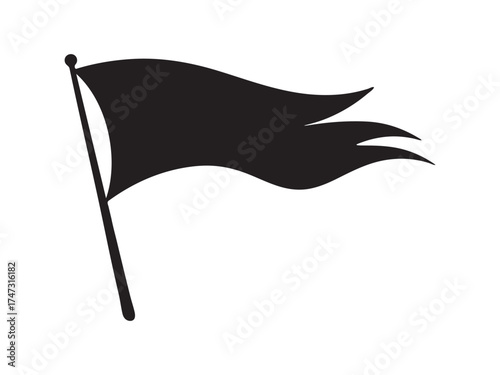 Black silhouette of a tattered flag waving on a pole
