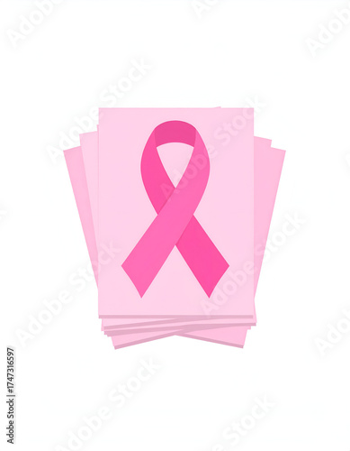 Stack of Pink Cards with Breast Cancer Awareness Ribbon.