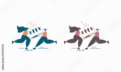 Two Pairs of People Running and Holding a Giant Crown