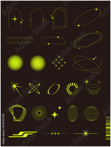 Y2K風 ネオン幾何学ベクター素材セット｜Y2K Neon Geometric Vector Design Elements