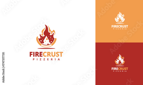 Fiercrust Pizzeria Logo: A flaming pizza slice emblem design.