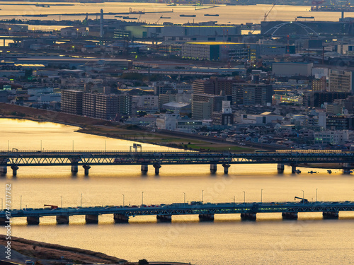City in Japan. Sunset over ...