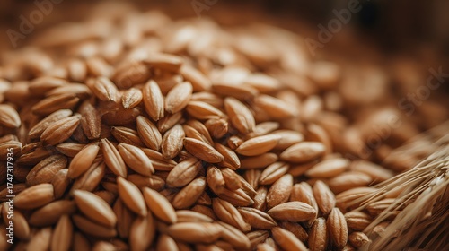 A detailed macro photograph of raw barley grains.