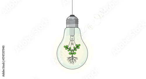 A light bulb with a plant growing inside symbolizing new ideas and growth, Generative AI.