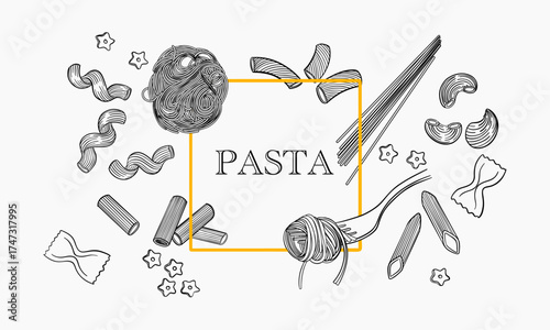 Assorted Pasta Shapes and Types Illustration