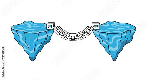 Floating Ice Islands Connected by Chain, Generative AI.