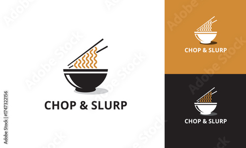 Noodle Bowl Chopsticks Logo Design For Restaurant