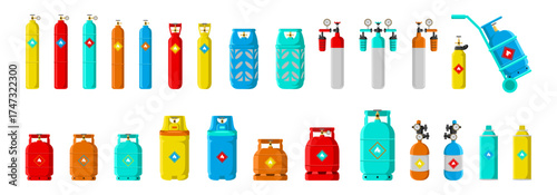 A Collection Of Various Sizes And Colors Of Gas Cylinders
