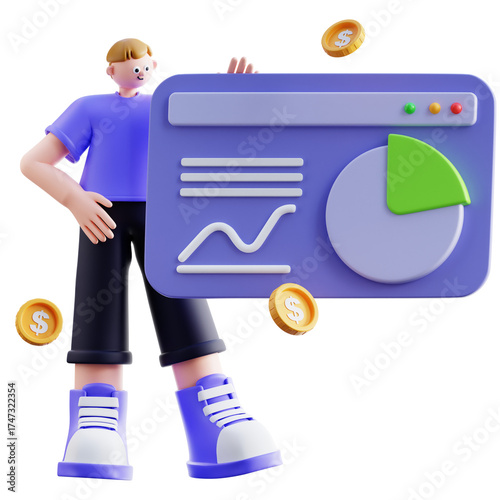 3d Illustration of Financial Report Dashboard