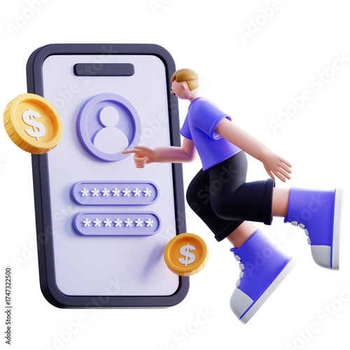 3d Illustration of Mobile Banking Login