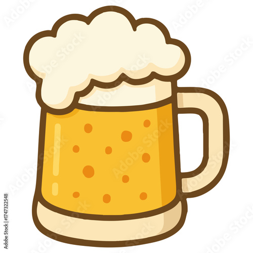 Beer mug illustration with frothy foam. Vector cartoon illustration isolated on white background. Perfect for Oktoberfest designs, bar menu graphics, stickers, badges and cheerful pub illustrations.