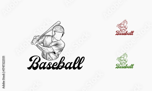 Baseball Player Swinging Bat Athletic Action Design