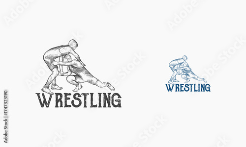 Wrestling match illustration showing two athletes competing