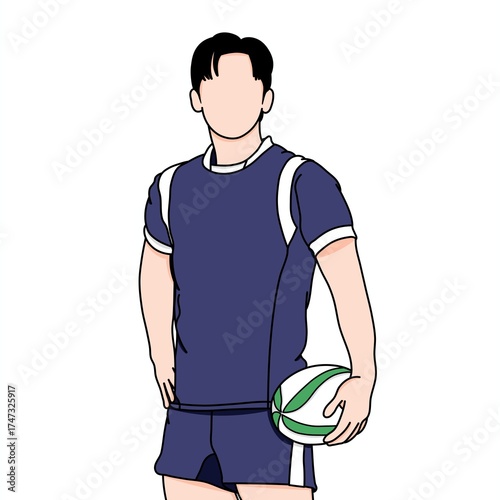 A vector illustration of a male rugby player holding a ball. This painting was inspired by a scene from a popular Korean drama.