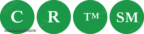  Copyright, registered, trademark, and service mark symbols vector illustration, green circle design concept for brand identity, intellectual property, and legal protection use