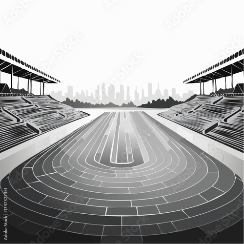 Background with a racing track, grandstands, and an outdoor racetrack arena without anyone in sight