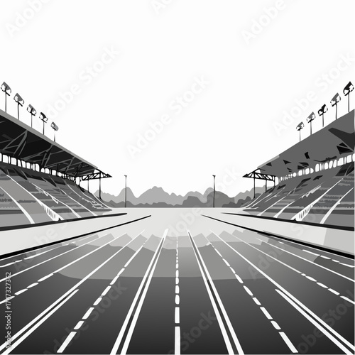 Background with a racing track, grandstands, and an outdoor racetrack arena without anyone in sight