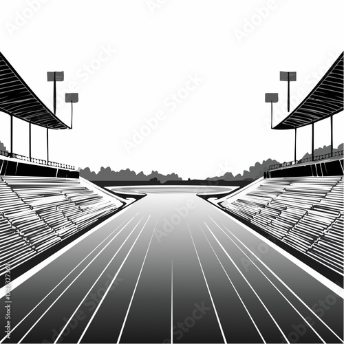 Background with a racing track, grandstands, and an outdoor racetrack arena without anyone in sight