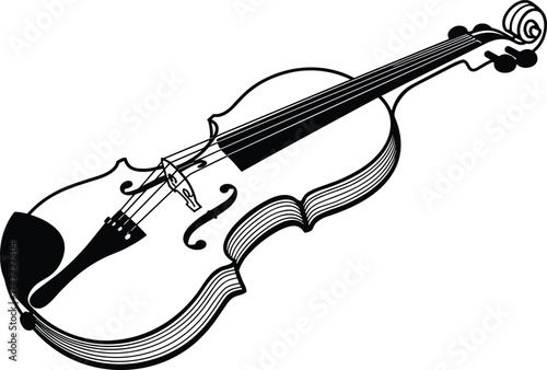 Elegant violin musical instrument vector illustration, classical stringed music design, detailed black and white artwork, creative orchestra instrument line art for decor and print
