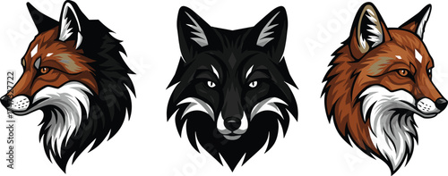 Fox and wolf head illustration, wild animal vector design, mascot logo collection, predator face art, wildlife graphic emblem, forest creature artwork