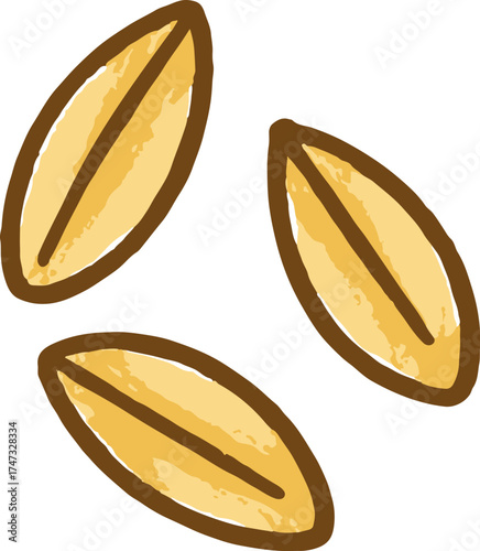 Oat grains illustration in cute childlike doodle style with beige pastel colours and thick lines perfect for cereal or healthy food packaging design
