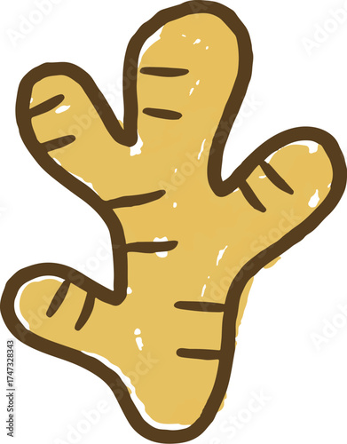 Ginger root illustration in naive doodle style with organic pastel beige tone perfect for natural ingredient or tea packaging design