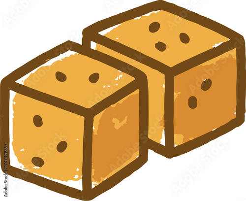Brown sugar cubes illustration in naive doodle style with soft golden pastel tones perfect for coffee or dessert packaging design