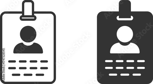 Identification badge icon vector, employee ID card symbol, personal profile tag illustration, office pass design in solid and outline style.