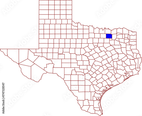Detailed vector map of Texas highlighting Collin County, a highly populous and affluent North Texas suburban territory, central to the rapidly growing Dallas-Fort Worth metropolitan area.

