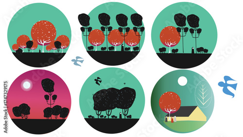 Moonlit forest journey quest story - vector illustration
