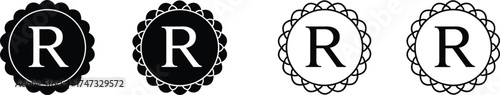 Registered trademark symbols set, elegant R logo badges collection, black and white vector design for branding, certification, and legal protection use.
