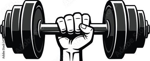  Strong hand holding dumbbell vector illustration, fitness training symbol, gym workout logo, bodybuilding power graphic, weightlifting concept design, strength motivation art