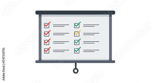 Presentation board with checklist and checked boxes in different colors.