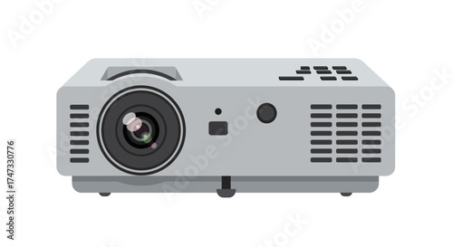 Illustration of a projector with a lens and buttons on a white background.