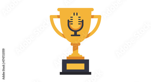 Golden trophy with microphone symbol for podcasting award.