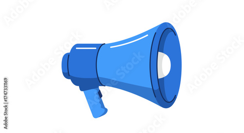 Illustration of a blue megaphone with a white interior, isolated on white.