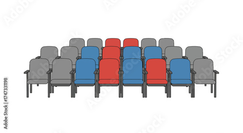 Illustration of a theater seating arrangement with some seats colored.
