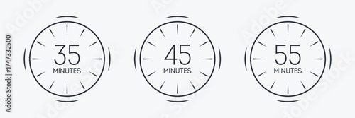 Three clocks showing time intervals countdown clocks