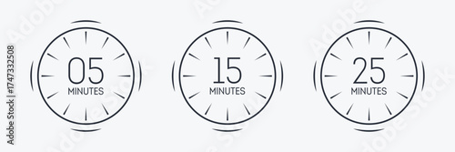 Three timer icons showing 5 15 25 minutes