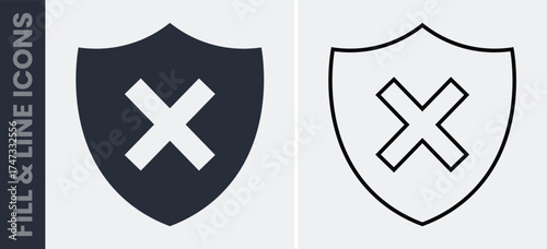 Shield with x mark symbol security warning icon