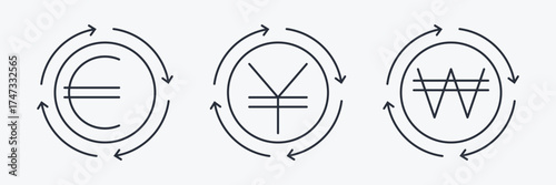 Global currency symbols with circular arrows
