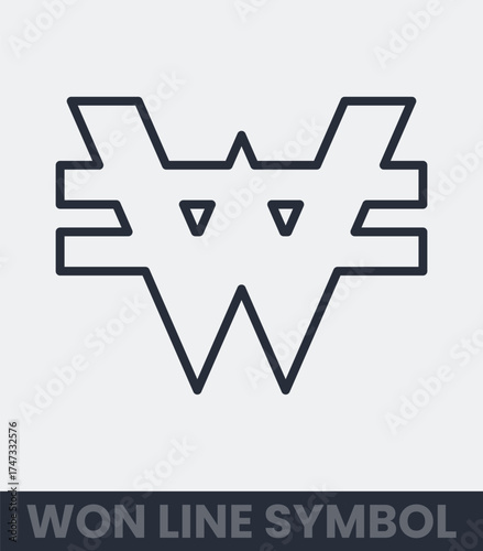 Korean won currency symbol simple line art icon