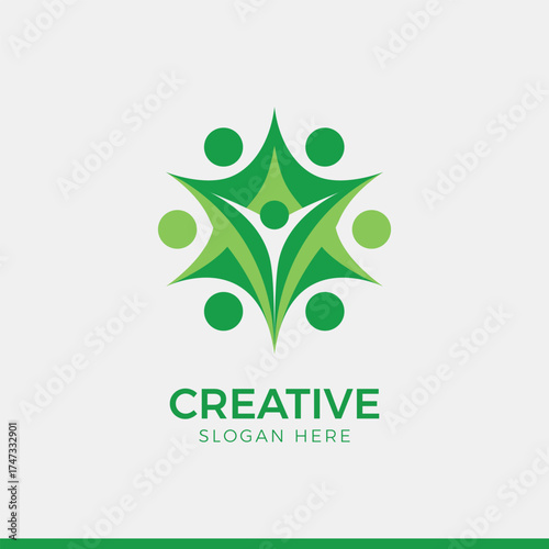 Green abstract people group logo design
