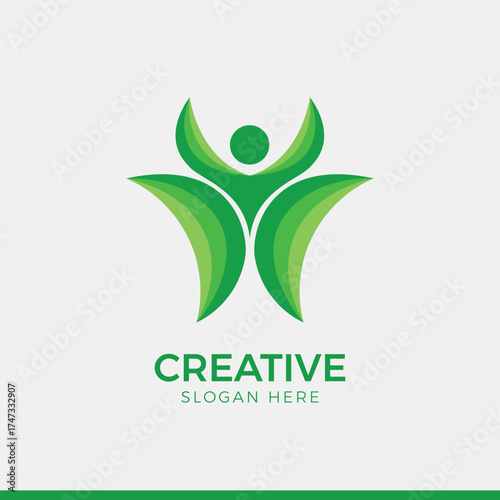 Green human shape logo icon abstract design