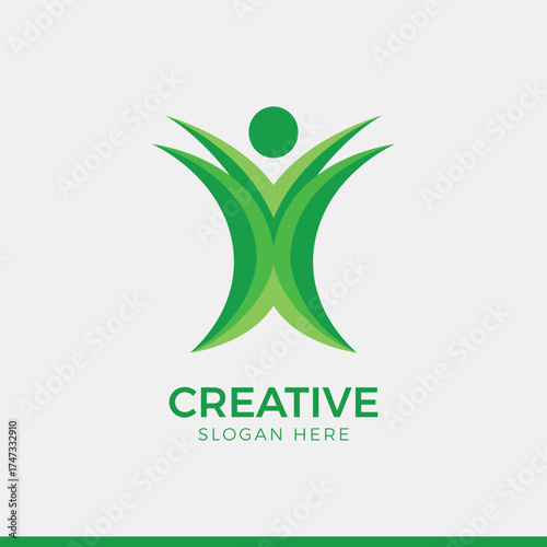 Green human figure leaf logo design abstract