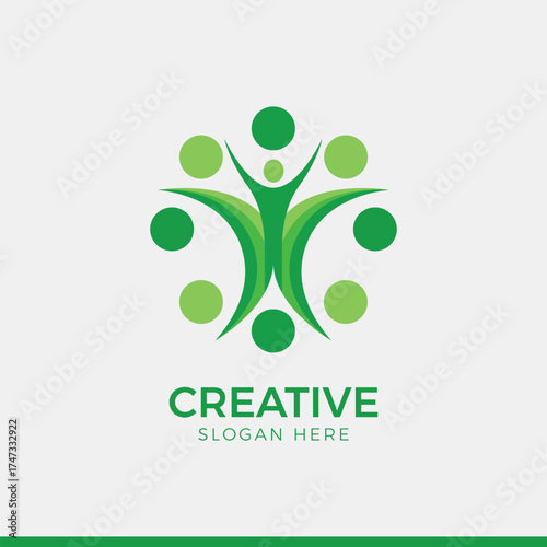 Green people teamwork logo abstract figure group connection