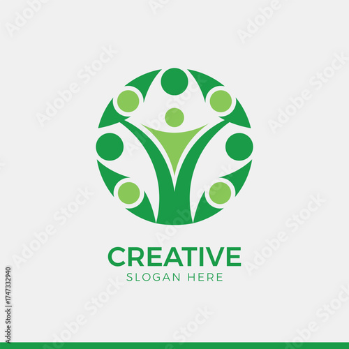 Teamwork people circle green abstract logo design